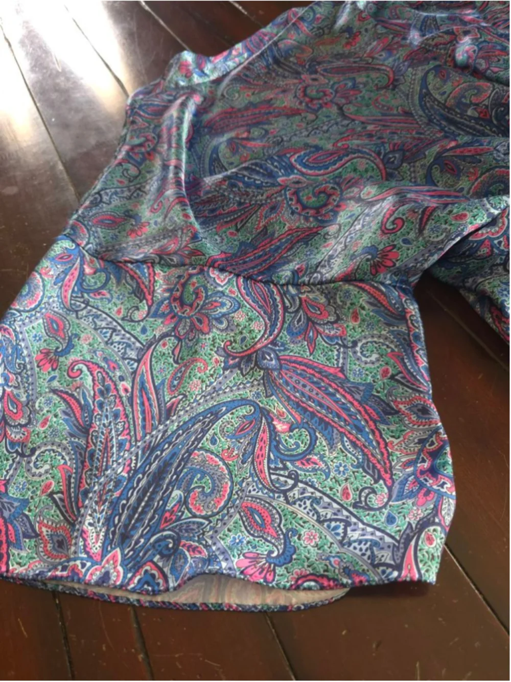 Women's Vintage Coquette VAL MODE Paisley Satin Short Robe M Blue Pink Summer